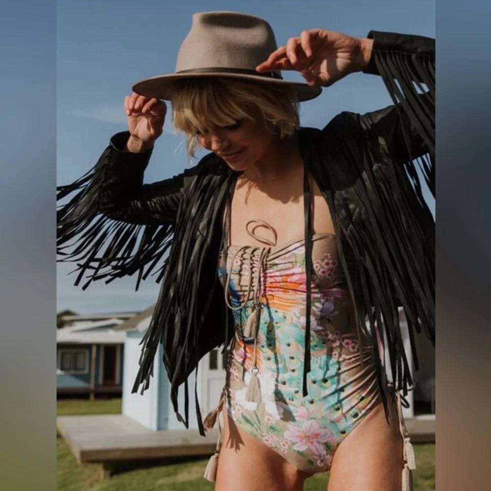 NWT Spell ⁺₊⋆ ☾⋆⁺ Waterfall One Piece in Taupe Peacock - Picture 2 of 11